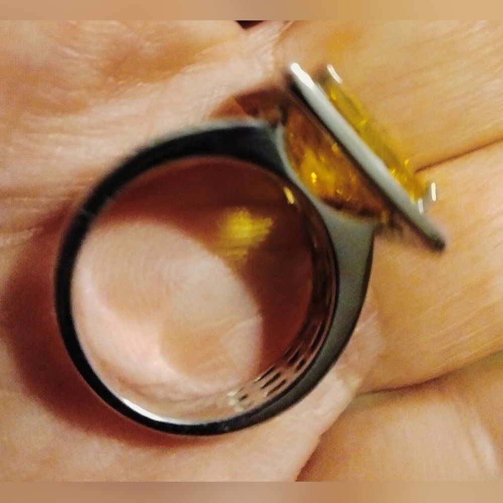 Lustro Stella Bright Yellow & White CZ Halo Ring Platinum Over Sterling Silver - Picture 4 of 4